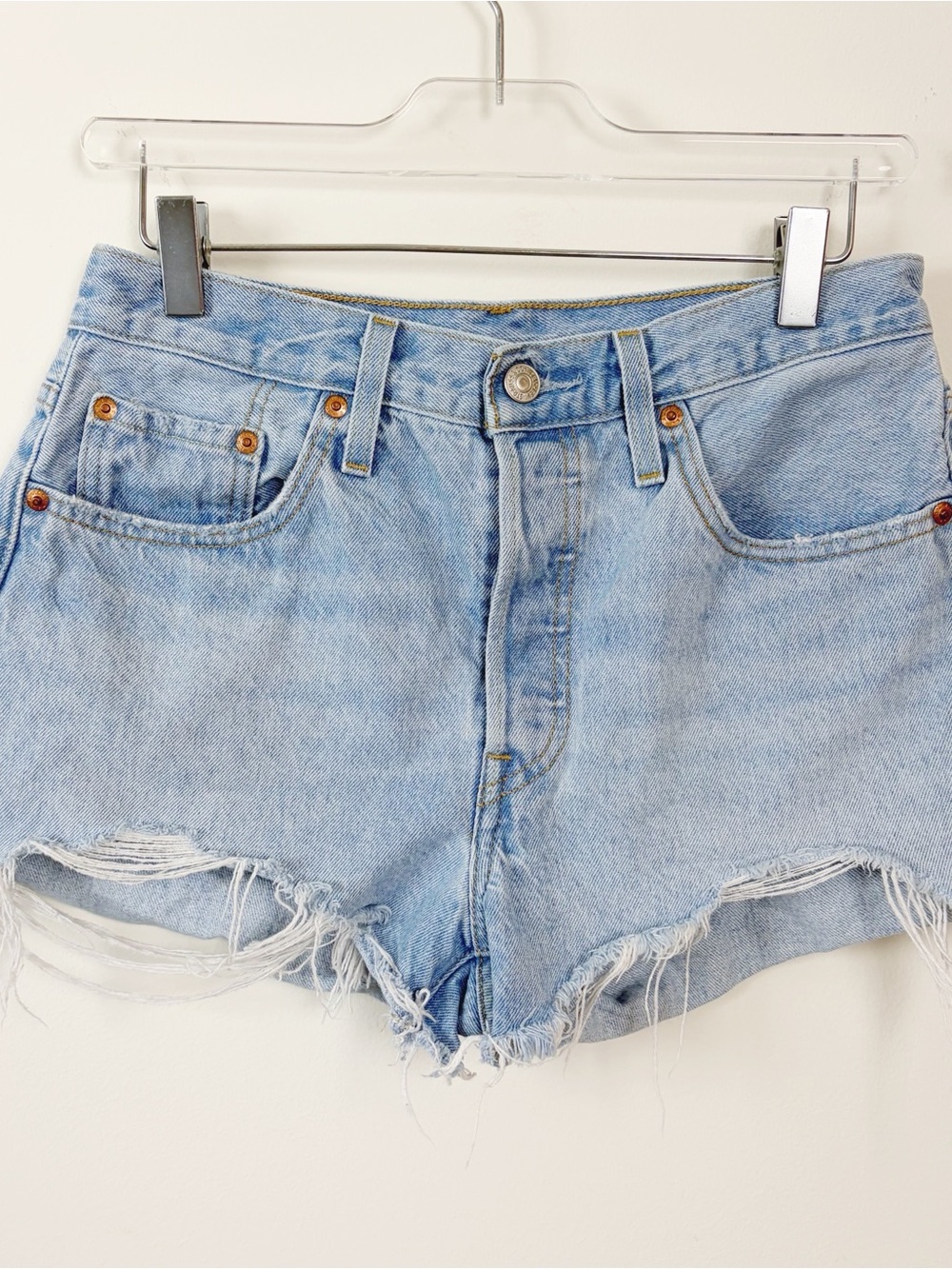 Levis 501 Denim Shorts Womens Size 28 Button Fly Distressed Jean Cut Off Shorts
